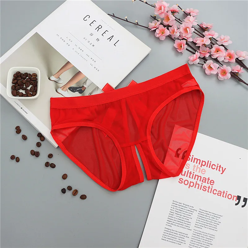 Сексуальное нижнее белье с бантом на спине трусики без промежности женское