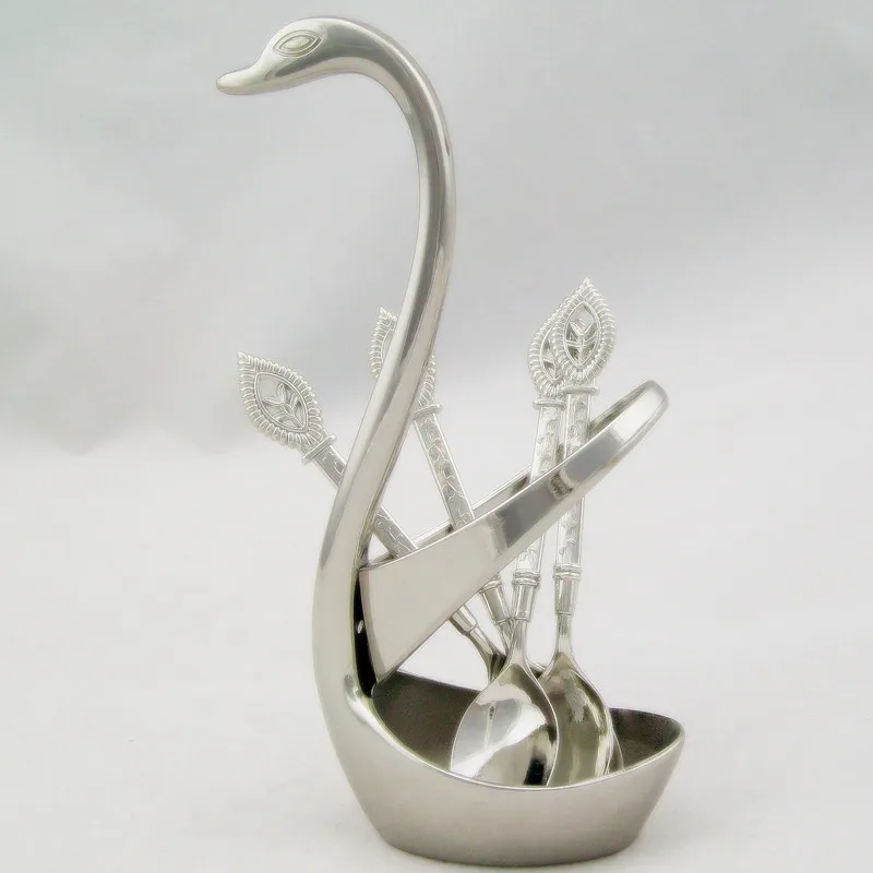 7 шт./лот посуда Лебедь ложка столовые приборы 3 ложки + вилки 1 держатель Фрукты