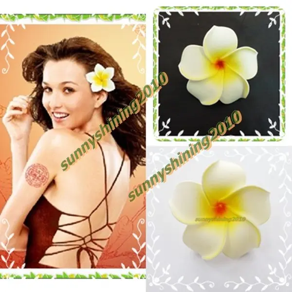 50 white Foam Hawaiian Plumeria flower Frangipani Flower bridal hair clip 6cm