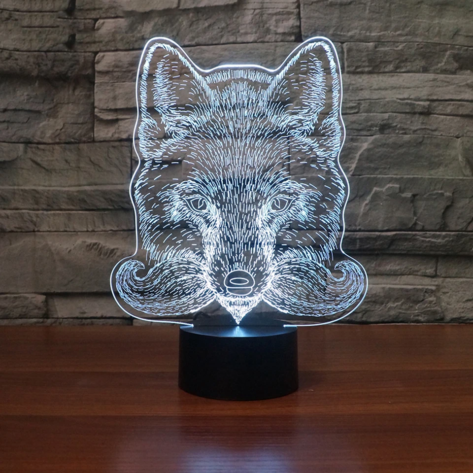 Новинка иллюзионная 3D лампа в виде головы волка светодиодсветодиодный подсветка