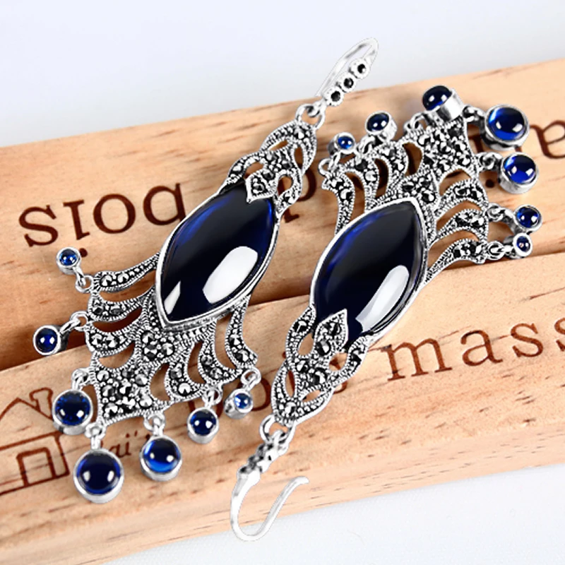 Роскошные Новые висячие серьги с голубым павлином из чистого серебра узором в