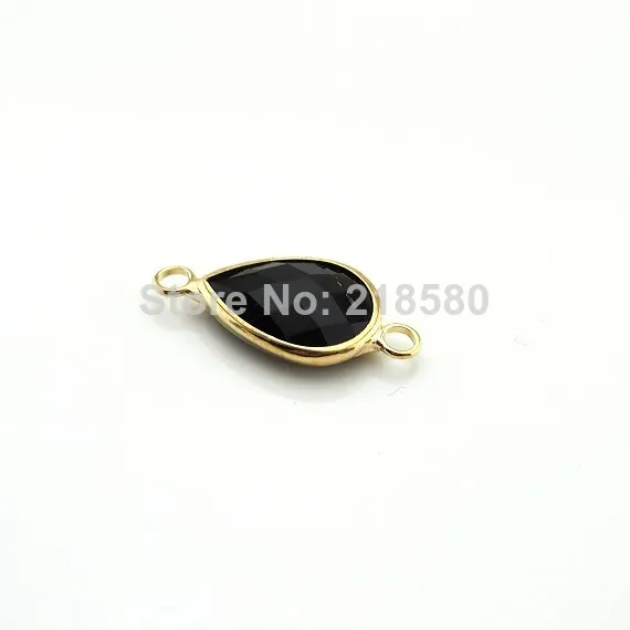

MBC0018 Faceted Black Crystal Water Drop Pendant Jewelry Connector Gold or Silver Bezel Charm 13mmx18mm