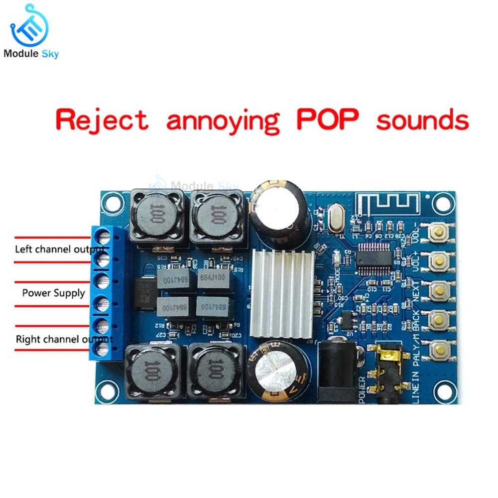 Bluetooth цифровой аудио усилитель двухканальный DC4.5-27V 50WX2 высокой мощности звуковая
