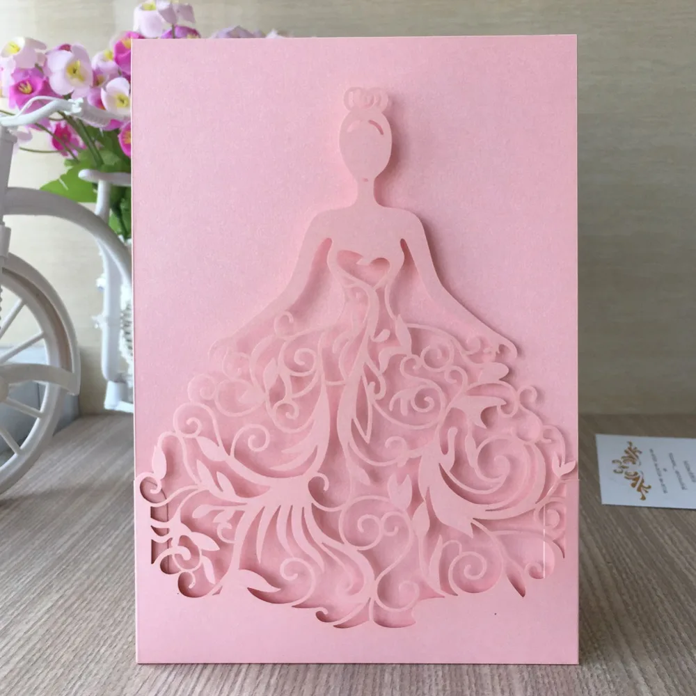 

50pcs/lot Exquisite Beautiful girl birthday party wedding invitation cards Adult Ceremony celebration invitaiton blessing card