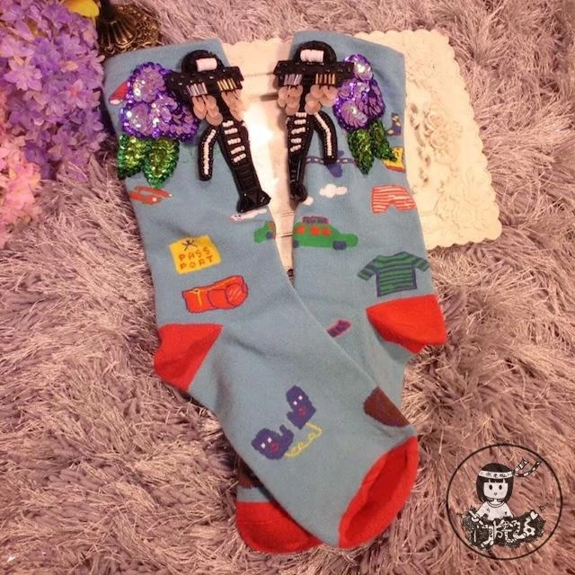 Женские носки для девочек украшенные бисером брендовые тяжелый хлопок робот