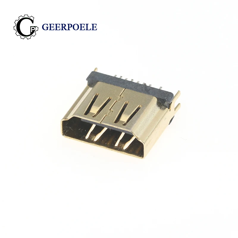 

10 pcs/lot HDMI Iron Plated Gold 19P 40V 0.5A Connectors Female Tail Plug Port Jack Socket Electric Terminals