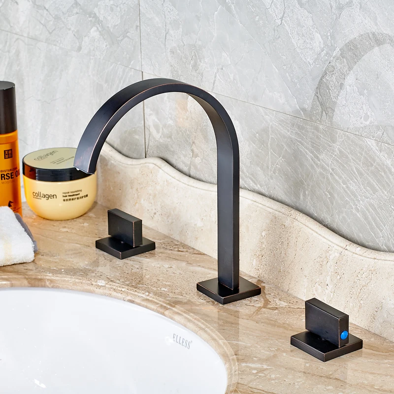 Новый дизайн двойная квадратная ручка кран для ванной комнаты с носиком мойки