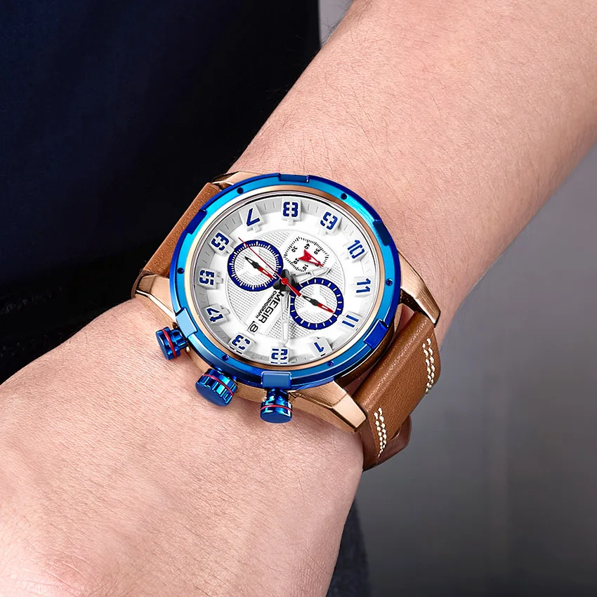 Часы megir золотые часы Для мужчин из натуральной кожи Водонепроницаемый армия