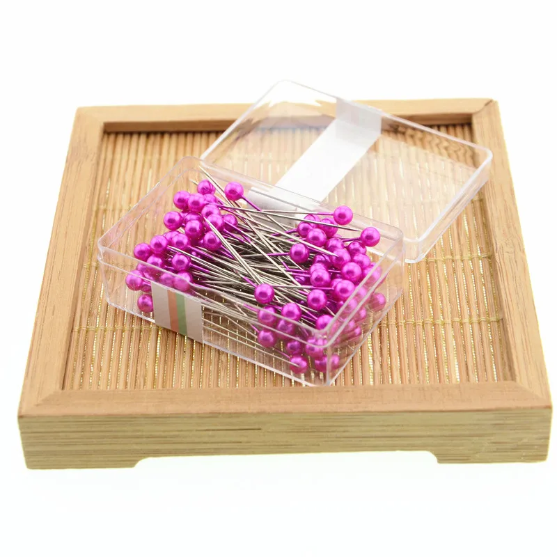 100pcs rose red 100 шт круглые жемчужные головки булавки для шитья Свадебный корсаж флористы швейные булавки с коробкой аксессуары инструменты рукоделие для шитья - Цвет: 100pcs rose red