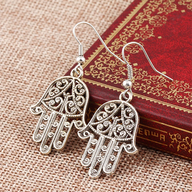 Hamsa Hand Earrings Vintage Turkish Faztima Lucky Women Hook Drop Long Statement Brincos Femme | Украшения и аксессуары