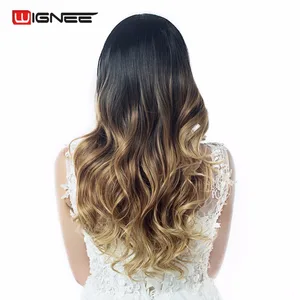 Wignee длинные волнистые волосы синтетический натуральный парик для чернокожихбелых женщин Омбре черный коричневыйБлонд ежедневный Косплей безклеевой парик