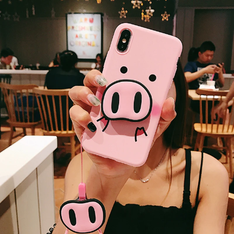 Pig nose mobile phone TPU soft rope strap protector for huawei NOVA 3E 3I Huawei P20 Honor 9 lite Mate 20 P |