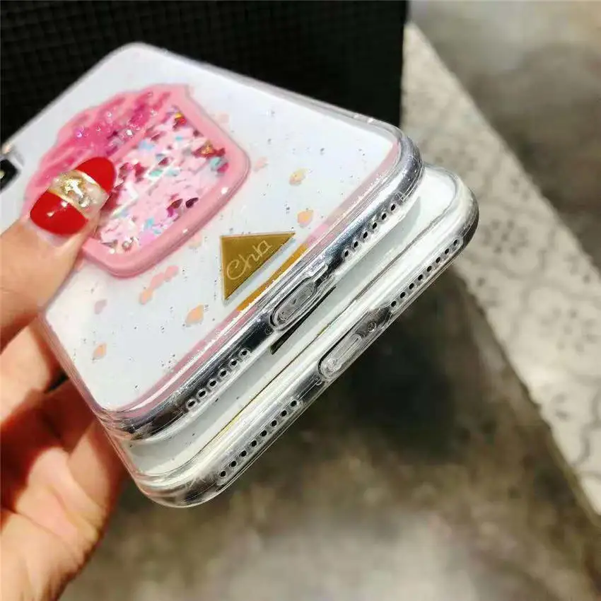 Блестящие чехлы для телефонов iPhone X XR XS MAS 6s 7 8 Plus розовые с рисунком мороженого |