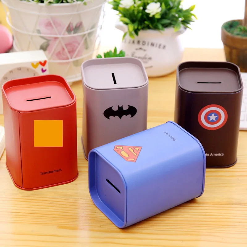 Персонализированная квадратная копилка для копеек, 4 цвета, милый творческий декор из британского фильма с логотипом, подарочное ремесло на основе оловянной тары.