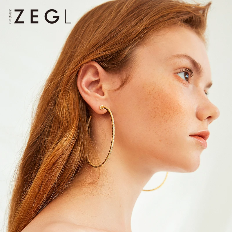 Женские массивные серьги ZEGL в виде больших кругов европейском и американском