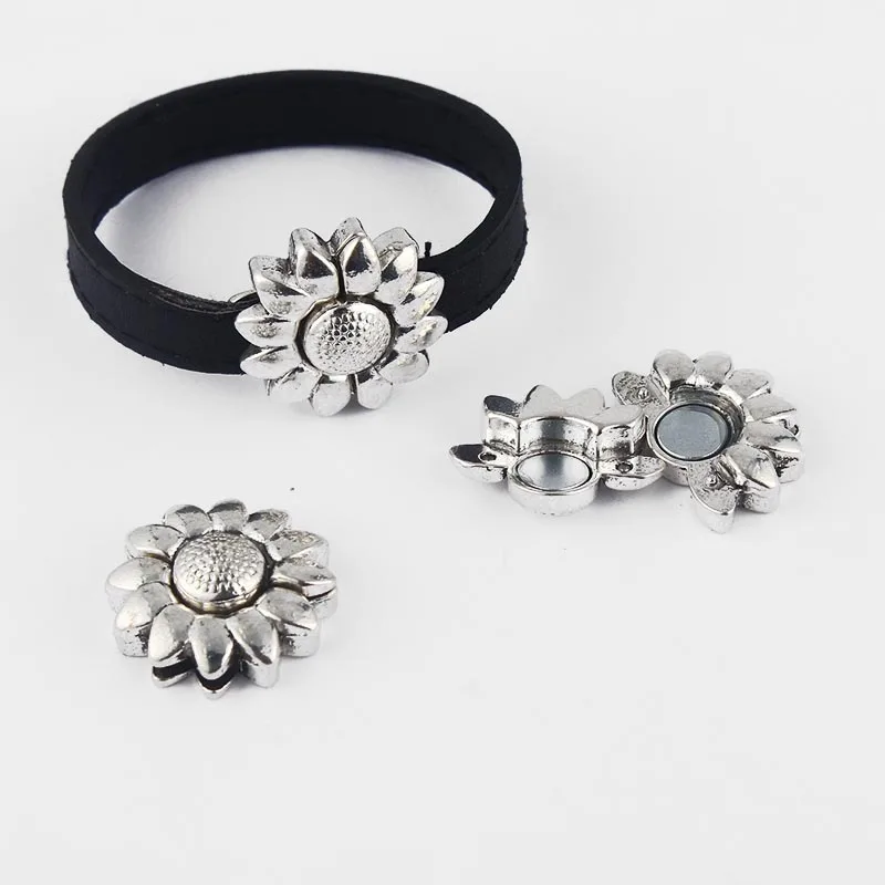 

5 Sets 10x2mm Flat Sunflower Strong Magnetic Clasp Bracelet Findings For 5mm 10mm Flat Leather