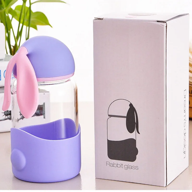 Милый большой кролик уха Стекло чашки Бутылки для воды конфеты Цвета леди 300 мл