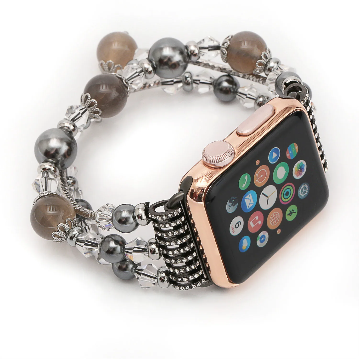 Luxury Jewelry Bracelet Strap for Apple Watch Bands Women 42mm 38mm Agate Gemstone Stainless Steel Replacement Wrist Band | Наручные часы