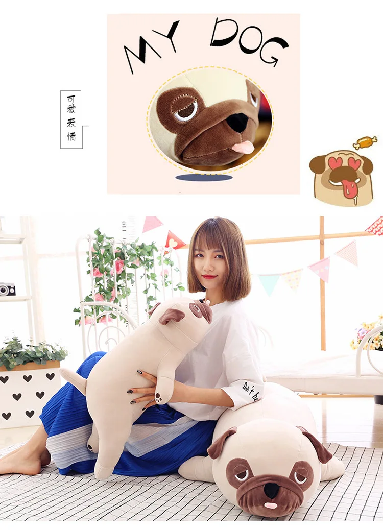 Новые милые животные Kawaii собака кукла подушка для сна подарок на день рождения ребенок девочка мягкий, укачивающий Мопс Stuffedl 55 см