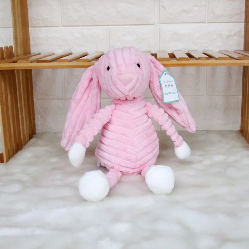 Pink rabbit Детский слон, Лев, лиса, кролик, свинья, панда, утка, обезьяна, мягкие игрушки, милые плюшевые игрушки для детей в полоску - Цвет: Pink rabbit