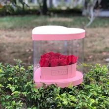 Розовый W9772-heart-shaped ПВХ прозрачные цветы Цветочная композиция Подарочная коробка День Святого Валентина праздничные Вечерние - Цвет: Розовый