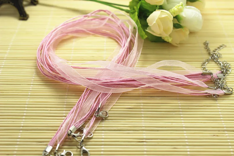 10 шт./лот розовая лента из шелковой органзы ожерелье с длинной цепочкой 18 дюймов/45