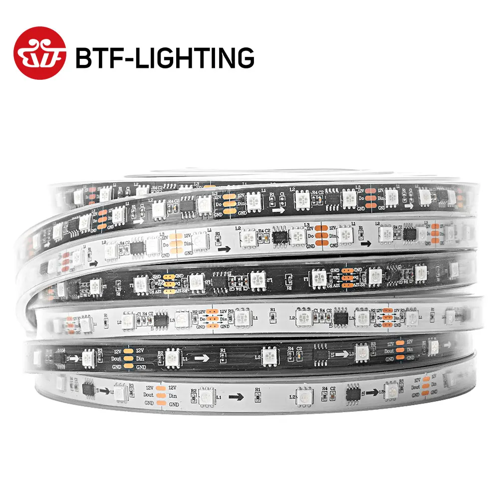 WS2811 SMD 5050 цветных(RGB) светодиодных лент: 5 м 12V 30/48/60/96/144 светодиодов/м, 10/16/20/32/48 пикс./м, 3 светодиода индивидуально адресуемых