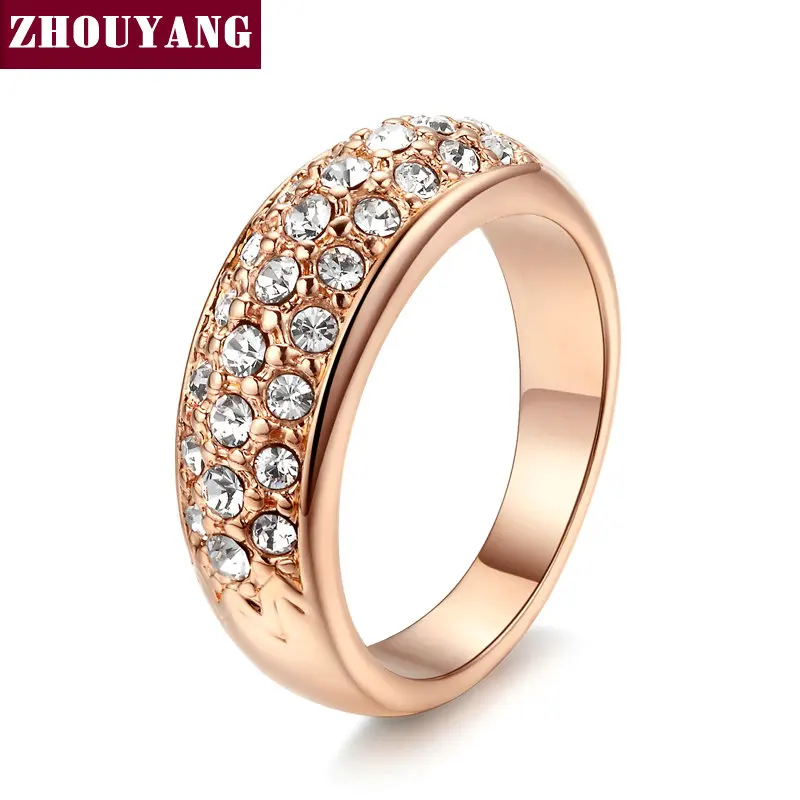 ZHOUYANG, обручальное кольцо для женщин, элегантное, кубический цирконий, розовое золото, модное ювелирное изделие, австрийские кристаллы, подарок, ZYR061, ZYR109