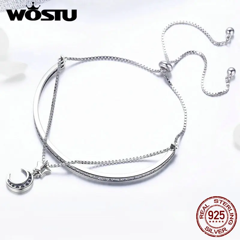 Женский браслет WOSTU регулируемый из стерлингового серебра 925 пробы с