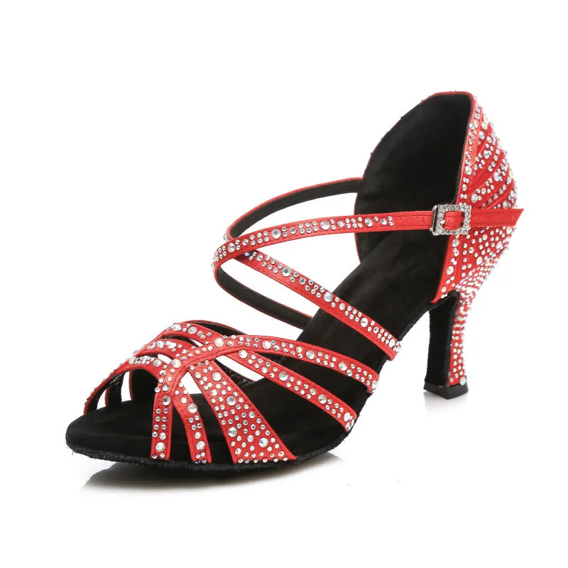 Red 75mm heel Красные женские туфли для латинских танцев; мягкая подошва; модные сандалии для сальсы; Каблук 7,5 см; Каблук 9 см; вечерние и свадебные туфли - Цвет: Red 75mm heel