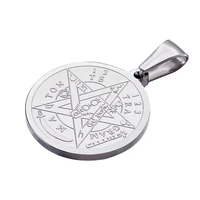 10pcs religion stainless steel charms flat round carved tetragrammaton pentagram wiccan necklace pendants diy jewelry finding