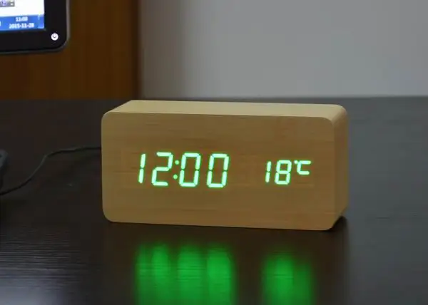 bamboo green Фибисонические Будильники с термометром, деревянные светодиодные часы, цифровые настольные часы, электронные часы со стоимостью - Цвет: bamboo green