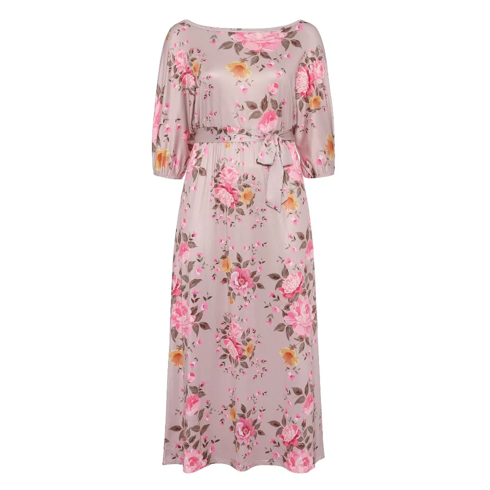 Bohemian Women Plus Size Long Dress 2018 Off shoulder Beach summer Straight Floral Print Boho Travel Girls Large Sizes Dresses | Женская