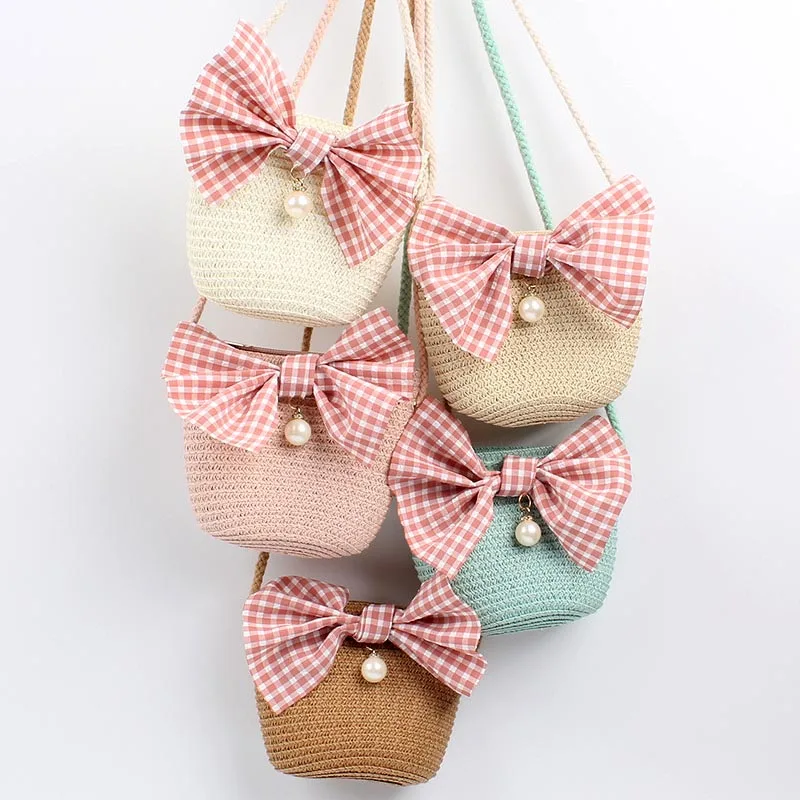 

Fashion Summer Children Girls Shoulder Bag Beautiful Bowknot Straw Messenger Bag Kids Keys Coin Purse Cute Princess Mini Handbag