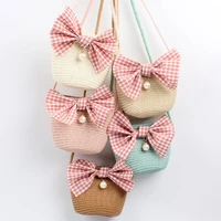 fashion summer children girls shoulder bag beautiful bowknot straw messenger bag kids keys coin purse cute princess mini handbag