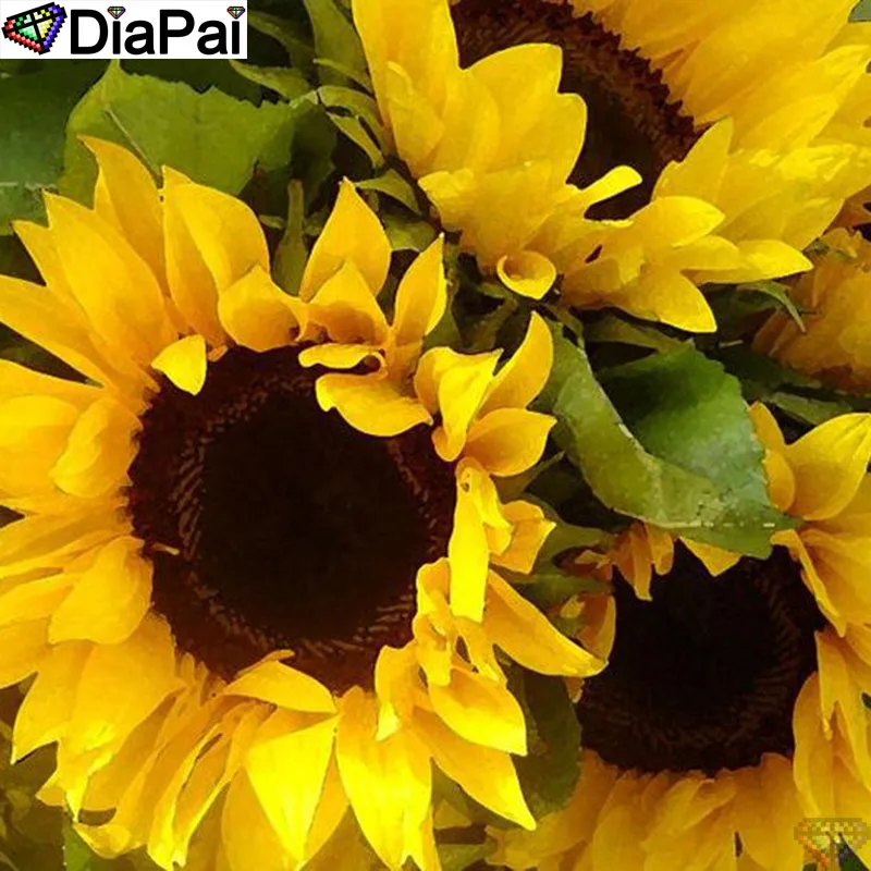 Картина DiaPai Diamond Painting 5D DIY 100% Full Square/Round Drill "Подсолнух" вышивка крестом 3D декор A24995.