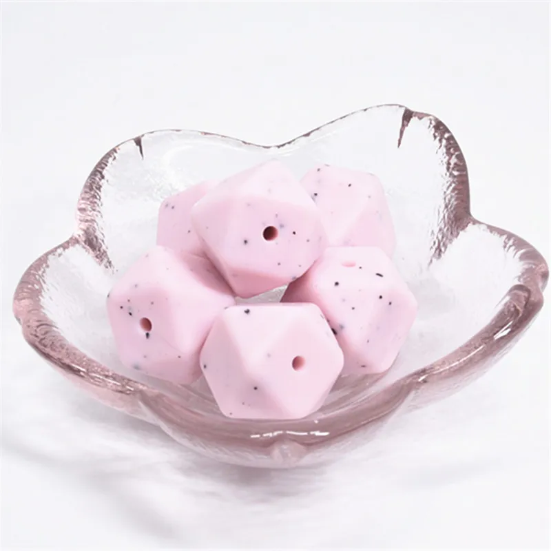 Pink Gritty 10 шт. 14 мм шестигранные Силиконовые бусы для прорезывания зубов зубной прорезыватель для малышей DIY игрушечный детский душ подарок ожерелье пустышка цепь свободные бусины - Цвет: Pink Gritty