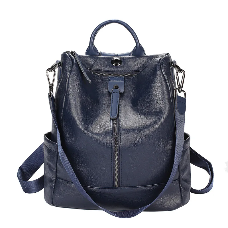 Single Zipper Blue Женский рюкзак mochila feminina, повседневный многофункциональный женский кожаный рюкзак, женская сумка через плечо, сумка для путешествий - Цвет: Single Zipper Blue