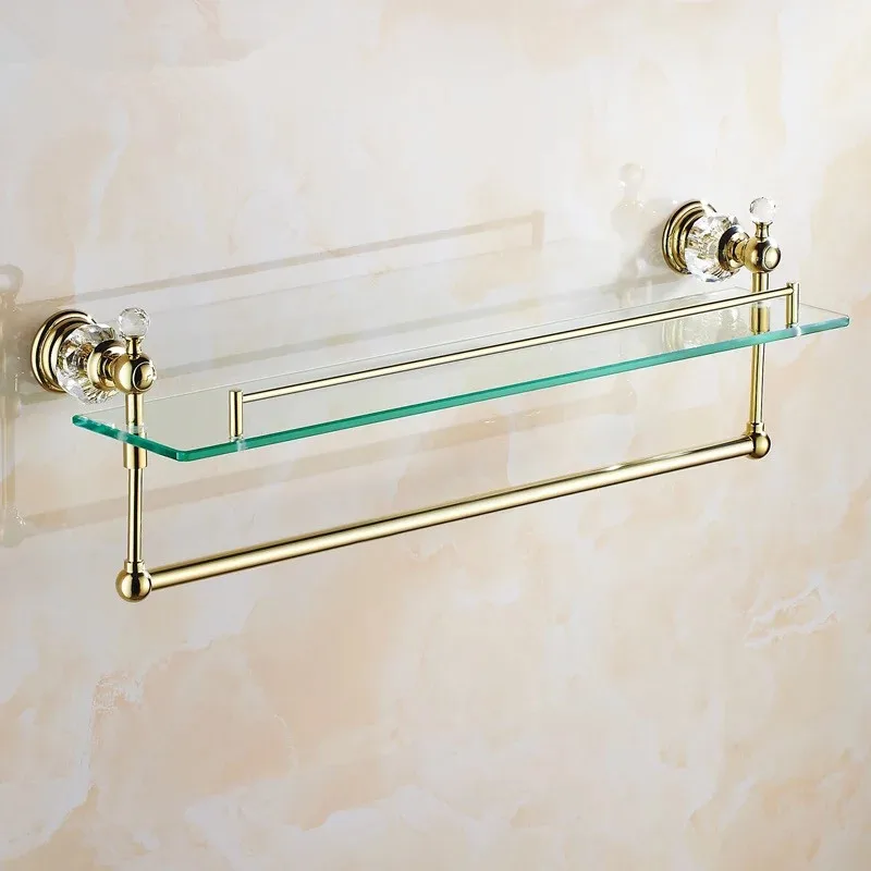 Золотая Хрустальная стеклянная полка для ванной комнаты и душа угловая