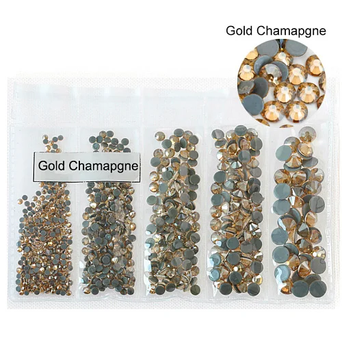 Gold Champagne Смешанные размеры стеклянные стразы исправление хрусталя и искусственного алмаза AB железо на стразы Flatback исправление стразы для одежды B3700 - Цвет: Gold Champagne