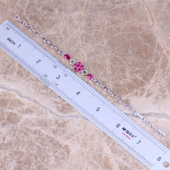 Романтический Красный кубический цирконий Посеребренная цепочка из звеньев