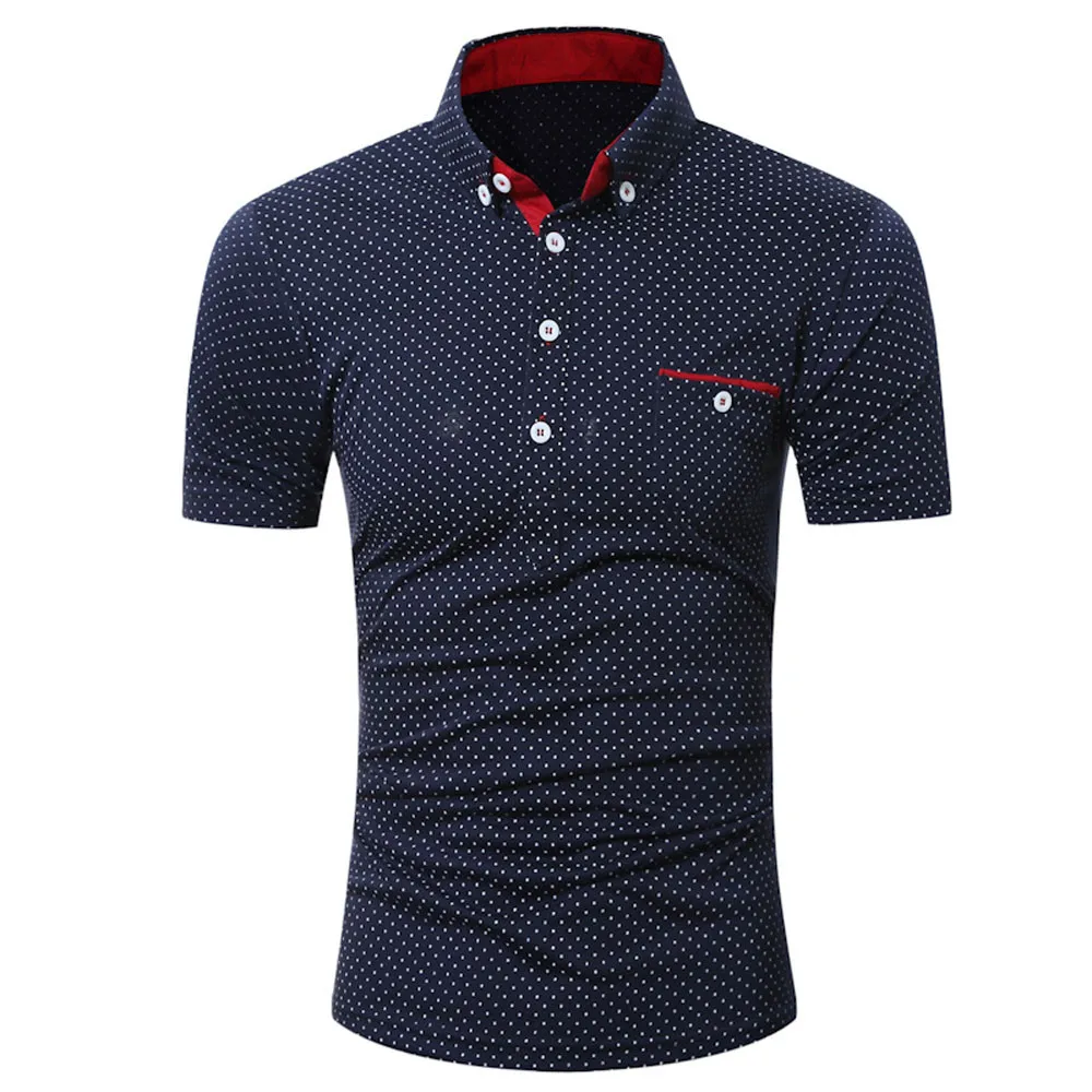 Navy Blue MUQGEW белая рубашка в черный горошек Мужская Повседневная рубашка с коротким рукавом приталенная деловая тонкая рубашка блуза в горошек Топ# G4 - Color: Navy Blue