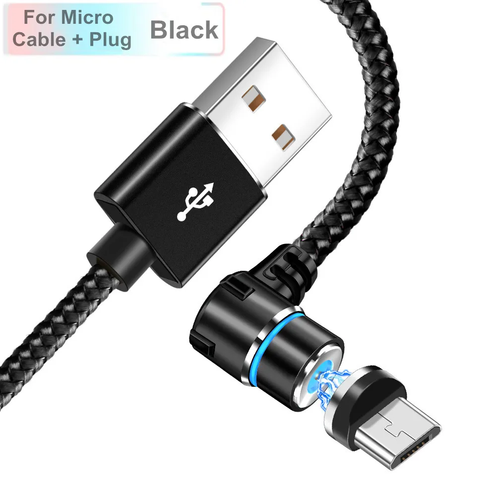 OLAF светодиодный магнитный кабель USB 90 градусов для iPhone XS samsung S9 Xiaomi huawei Быстрая зарядка Магнитный Micro usb type c кабель usbc - Цвет: Black Micro Cable