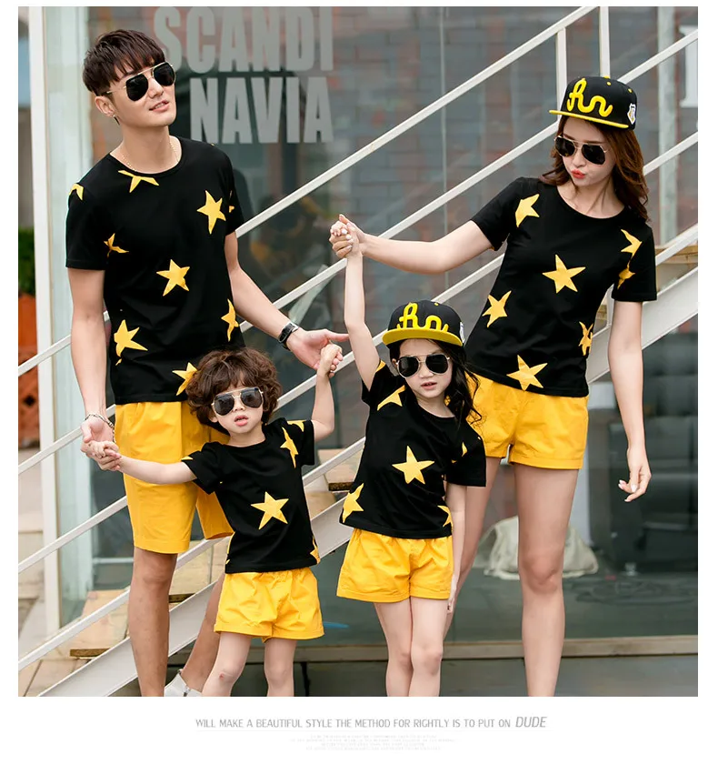 Комплект одежды для семьи из 2 предметов футболка + шорты штаны с принтом звезд