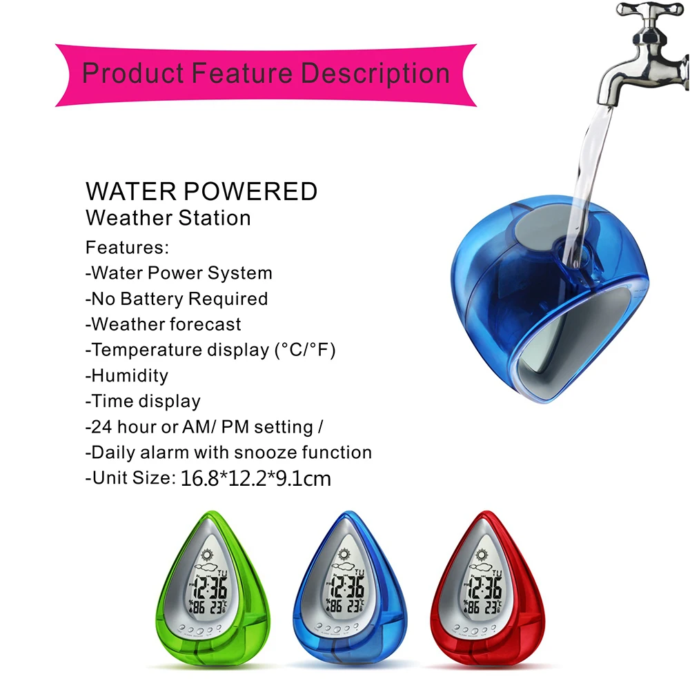 1 шт. волшебный цифровой будильник с питанием от воды без батареи календарем