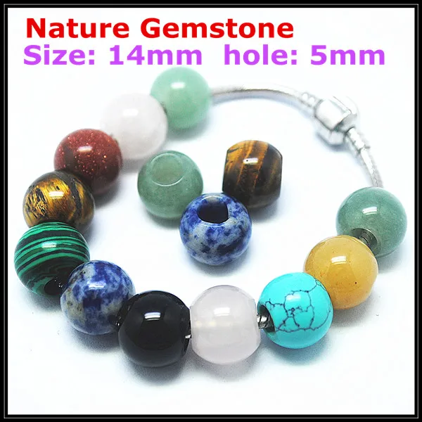 

5pcs nature gem stone spacer beads blue jasperr agatee sodalite black onyx malachite bracelets making big hole 12mm 14mm 16mm