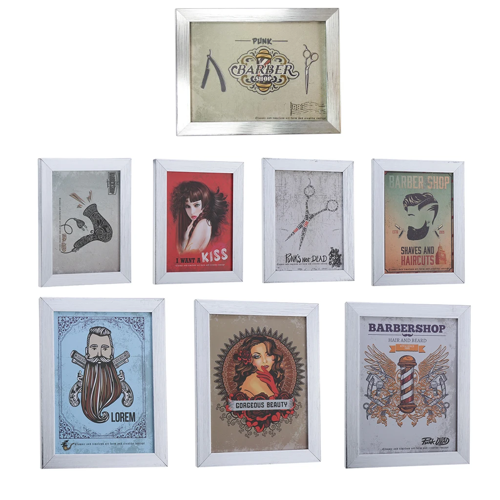 

7pcs Hair Beauty Salon Wall Home Decor Poster Picture Barber Shop Photo Decoration Frame