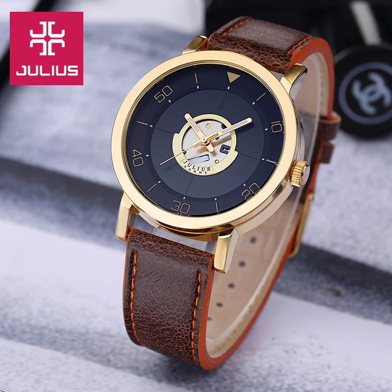 Часы наручные Julius Мужские кварцевые модные японские с кожаным ремешком подарок