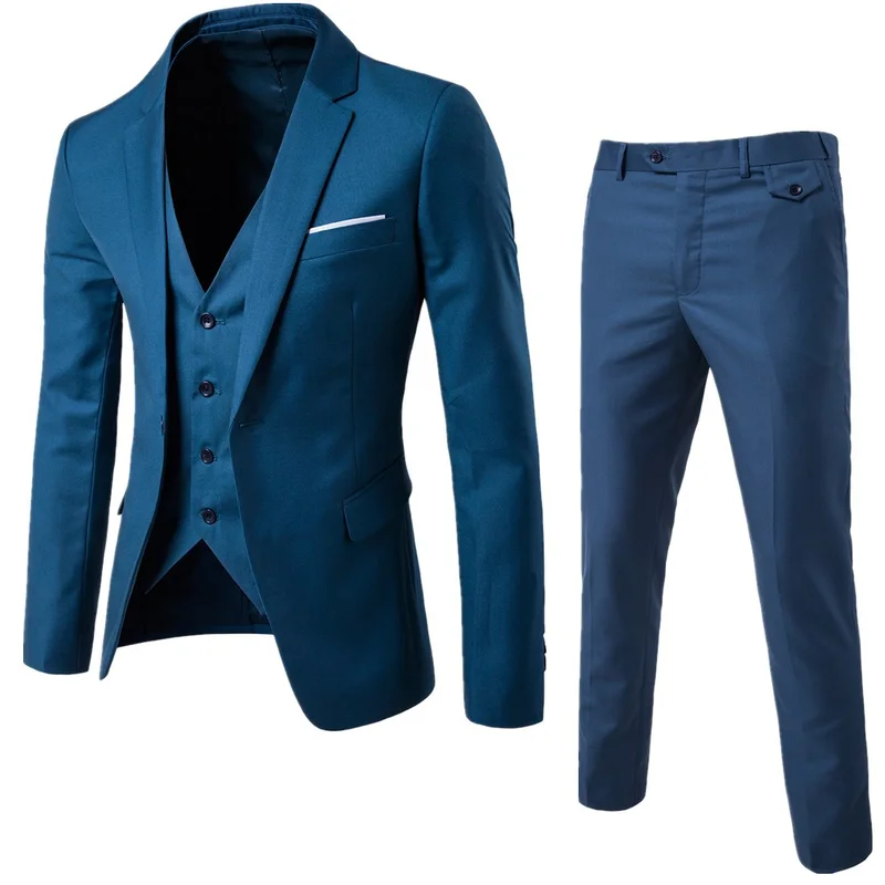 Мужской костюм Повседневный деловой профессиональный однотонный в Корейском