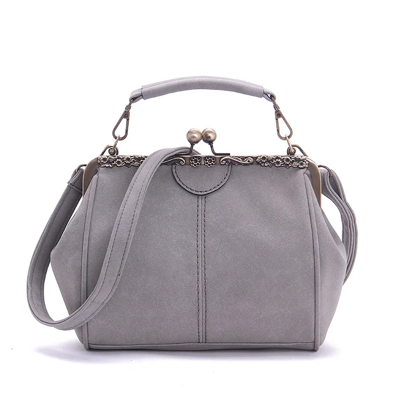 women bag grey Модные женские сумки в винтажном стиле, клатч с замком в виде поцелуя, сумки через плечо, женские матовые Сумки из искусственной кожи - Цвет: women bag grey